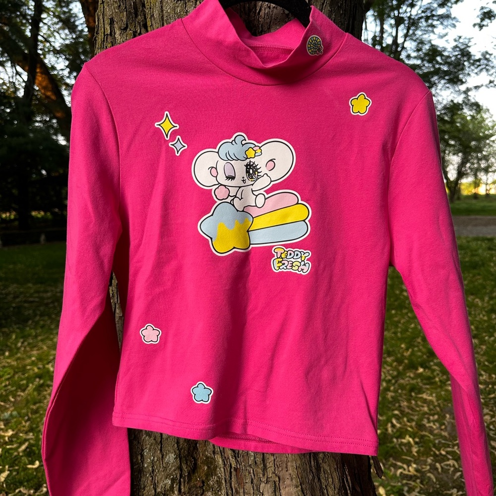 Teddy Fresh Pink Crop Mock Neck Top